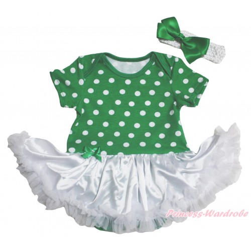 Kelly Green White Dots Baby Bodysuit White Pettiskirt JS5352