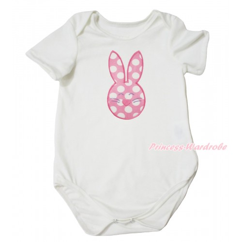 Easter Cream White Baby Jumpsuit & Pink White Dots Rabbit Print TH685