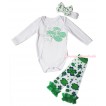 St Patrick's Day Cream White Baby Jumpsuit & Sparkle Rhinestone My 1st St Patrick's Day Print & Headband & Warmer Set TH690