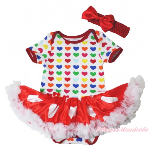Valentine's Day Rainbow Heart Baby Bodysuit Jumpsuit Red White Heart Pettiskirt JS5404