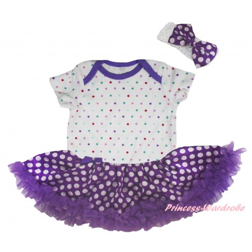 White Rainbow Dots Baby Bodysuit Purple White Dots Pettiskirt JS5906