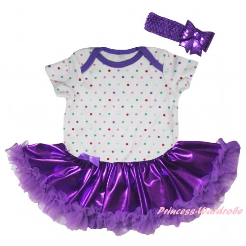 White Rainbow Dots Baby Bodysuit Bling Purple Pettiskirt JS5907