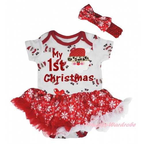 Christmas White Santa Claus Baby Bodysuit Red White Snowflakes Pettiskirt & Sparkle My 1st Christmas Painting & Leopard Santa Claus Print JS5926