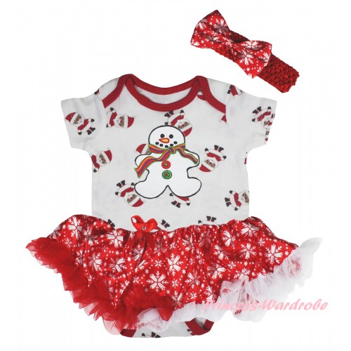 Christmas White Santa Claus Baby Bodysuit Red White Snowflakes Pettiskirt & Gingerbread Snowman Print JS5928