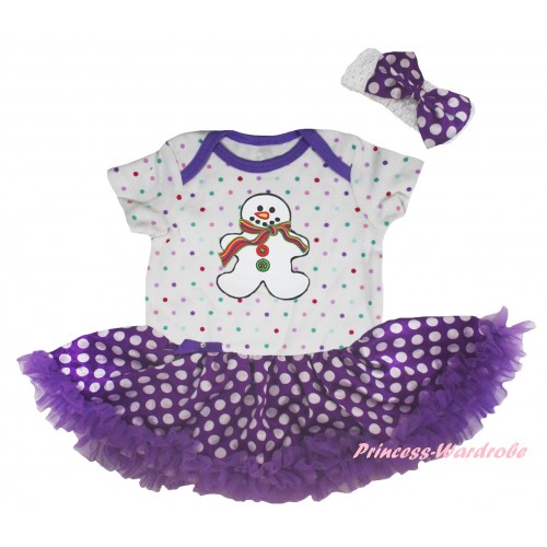 Christmas White Rainbow Dots Baby Bodysuit Purple White Dots Pettiskirt & Gingerbread Snowman Print JS5945