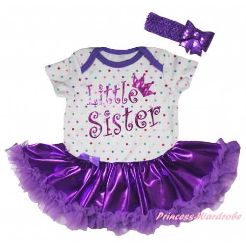 White Rainbow Dots Baby Bodysuit Bling Purple Pettiskirt & Sparkle Little Sister Painting JS5946