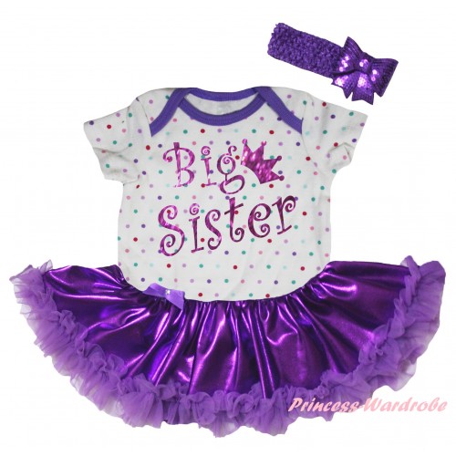 White Rainbow Dots Baby Bodysuit Bling Purple Pettiskirt & Sparkle Big Sister Painting JS5947