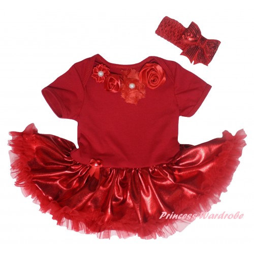 Red Baby Bodysuit Bling Red Pettiskirt & Red Vintage Garden Rosettes Lacing JS5955