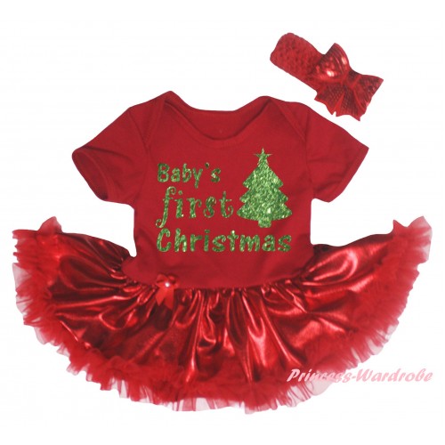 Christmas Red Baby Bodysuit Bling Red Pettiskirt & Sparkle Baby's First Christmas Tree Painting JS5956