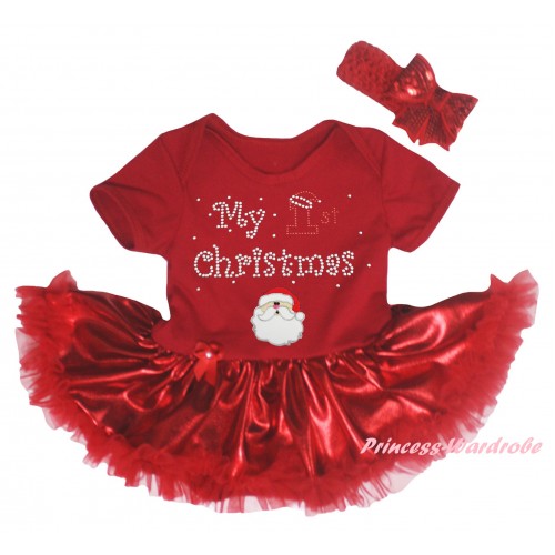 Christmas Red Baby Bodysuit Bling Red Pettiskirt & Sparkle Rhinestone My 1st Christmas Print & Santa Claus Print JS5963