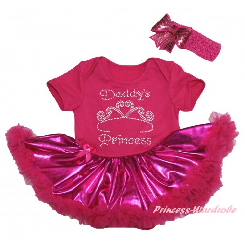 Hot Pink Baby Bodysuit Bling Hot Pink Pettiskirt & Sparkle Rhinestone Daddy's Princess Print JS5969