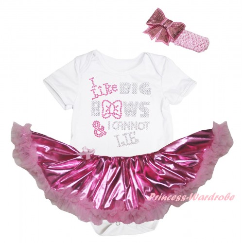 White Baby Bodysuit Bling Light Pink Pettiskirt & Sparkle Rhinestone I Like Big Bows Print JS6004