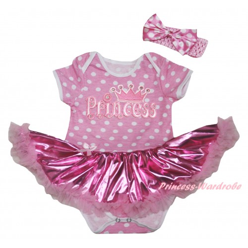 Light Pink White Dots Baby Bodysuit Bling Light Pink Pettiskirt & Princess Print JS6011