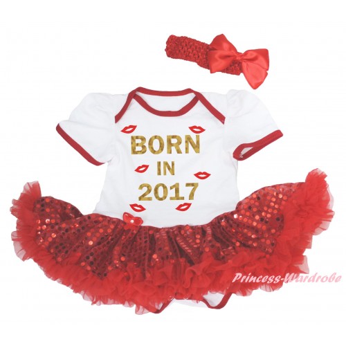 White Baby Bodysuit Red Sequins Pettiskirt & Sparkle Born In 2017 Painting JS6020