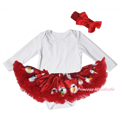 Christmas White Long Sleeve Baby Bodysuit Red Lights Pettiskirt JS6068