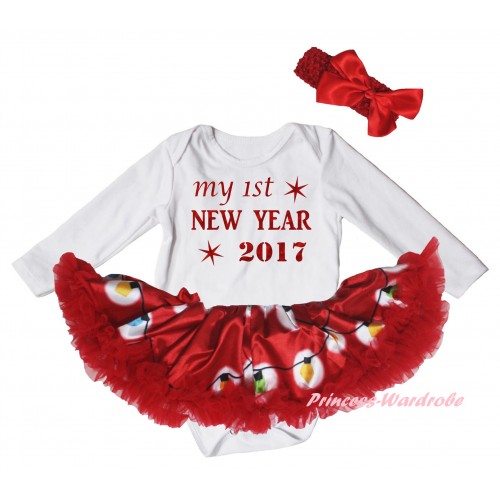 White Long Sleeve Baby Bodysuit Red Lights Pettiskirt & Sparkle My 1st New Year 2017 Painting JS6078