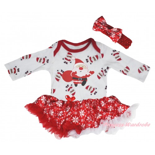 Christmas White Santa Claus Long Sleeve Baby Bodysuit Red White Snowflakes Pettiskirt & Santa Claus Print JS6111