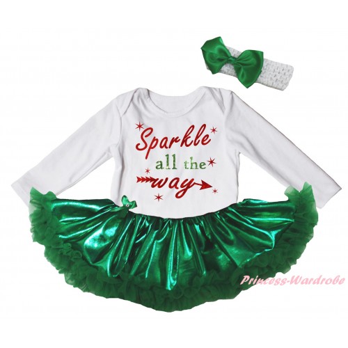 White Long Sleeve Baby Bodysuit Bling Kelly Green Pettiskirt & Sparkle All The Way Painting JS6155