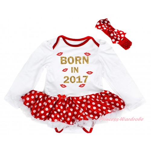 White Long Sleeve Baby Bodysuit Jumpsuit Minnie Dots White Pettiskirt & Sparkle Born In 2017 Painting JS6189
