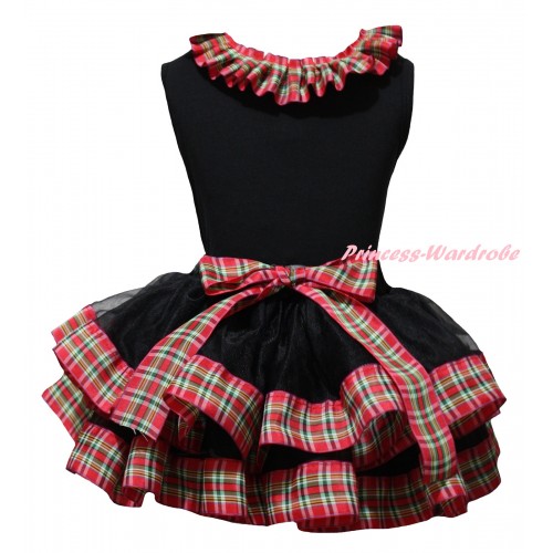 Black Pettitop Red Green Checked Lacing & Black Red Green Checked Trimmed Pettiskirt MG2653