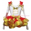 White Pettitop Red Ruffles Gold Bow & Sparkle Gold bow Happy 2017 New Year Painting & Red Gold Trimmed Pettiskirt MG2654