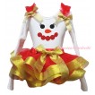 Christmas White Pettitop Red Ruffles Gold Bow & Sparkle Red Snowman Face Print & Red Gold Trimmed Pettiskirt MG2658