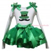 St Patrick's Day White Pettitop Kelly Green Ruffles Bow & Mustache Sparkle Kelly Green Hat Print & Kelly Green Trimmed Pettiskirt MG2663