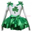 St Patrick's Day White Pettitop Kelly Green Ruffles Bow & Sparkle Kelly Green Clover Print & Kelly Green Trimmed Pettiskirt MG2664