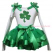 St Patrick's Day White Pettitop Kelly Green Ruffles Bow & Clover Print & Kelly Green Trimmed Pettiskirt MG2665