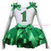 White Pettitop Kelly Green Ruffles Bow & 1st Sparkle Birthday Number Print & Kelly Green Trimmed Pettiskirt MG2666