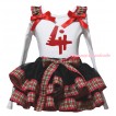 White Pettitop Red Green Checked Ruffles Red Bow & 4th Birthday Number Painting & Black Red Green Checked Trimmed Pettiskirt MG2679
