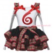 White Pettitop Red Green Checked Ruffles Red Bow & 6th Birthday Number Painting & Black Red Green Checked Trimmed Pettiskirt MG2681