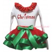 Christmas White Pettitop Red Green Dots Lacing & Sparkle Christmas Painting & Red Kelly Green Trimmed Pettiskirt MG2693