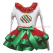 Christmas White Pettitop Red Green Dots Lacing & Red White Green Striped Christmas Lights Print & Red Kelly Green Trimmed Pettiskirt MG2695