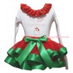 Christmas White Pettitop Red Green Dots Lacing & Sparkle Rhinestone My 1st Christmas Santa Claus Print & Red Kelly Green Trimmed Pettiskirt MG2697