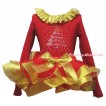 Christmas Red Pettitop Gold Lacing & Sparkle Rhinestone Christmas Tree Print & Red Gold Trimmed Pettiskirt MG2707