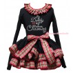 Black Pettitop Red Green Checked Lacing & Sparkle Rhinestone Daddy Is My Prince Charming Print & Black Red Green Checked Trimmed Pettiskirt MG2714