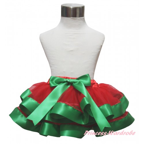 Red Kelly Green Trimmed Newborn Baby Pettiskirt & Bow N321