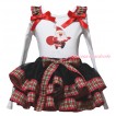 Christmas White Baby Pettitop Red Green Checked Ruffles Red Bow & Santa Claus Print & Black Red Green Checked Trimmed Newborn Pettiskirt NG2290