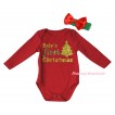 Christmas Red Baby Jumpsuit & Sparkle Baby's First Christmas Tree Painting & Green Headband Red Bow TH790