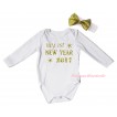 White Baby Jumpsuit & Sparkle My 1st New Year 2017 Painting & White Headband Gold Bow TH794