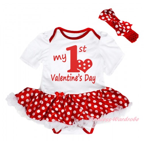 Valentine's Day White Baby Bodysuit Minnie Dots White Pettiskirt & Red My 1st Valentine's Day Painting JS6248