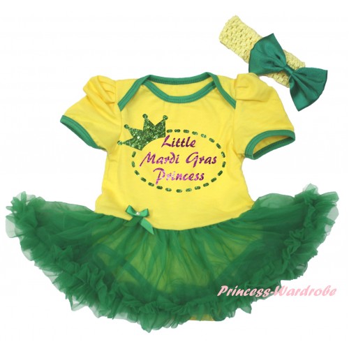 Mardi Gras Yellow Baby Bodysuit Kelly Green Pettiskirt & Sparkle Little Mardi Gras Princess Painting JS6249