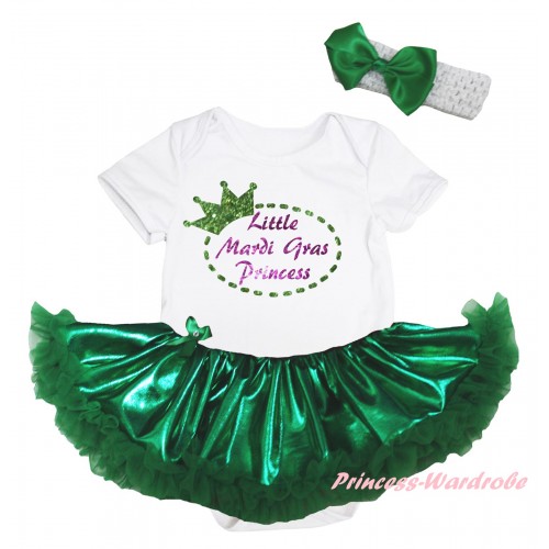 Mardi Gras White Baby Bodysuit Bling Kelly Green Pettiskirt & Sparkle Little Mardi Gras Princess Painting JS6267