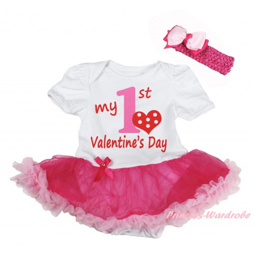 Valentine's Day White Baby Bodysuit Jumpsuit Hot Light Pink Pettiskirt & Red Light Pink My 1st Valentine's Day Painting JS6273