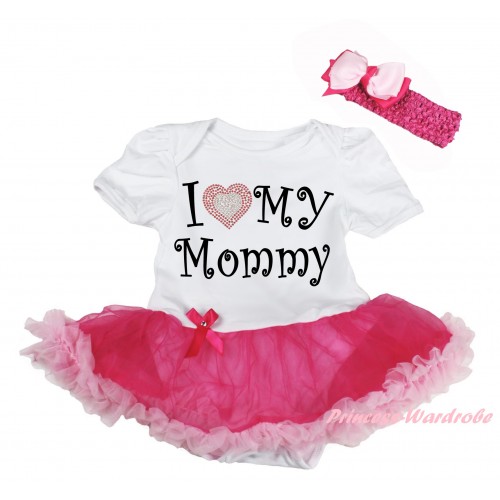 Mother's Day White Baby Bodysuit Jumpsuit Hot Light Pink Pettiskirt & Sparkle I Love My Mommy Painting JS6274