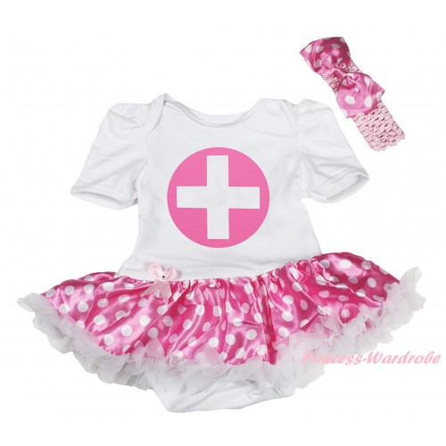 White Baby Bodysuit Hot Pink White Dots Pettiskirt & Light Pink Nurse Painting JS6275