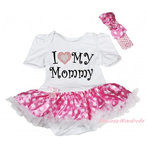 Mother's Day White Baby Bodysuit Hot Pink White Dots Pettiskirt & Sparkle I Love My Mommy Painting JS6276