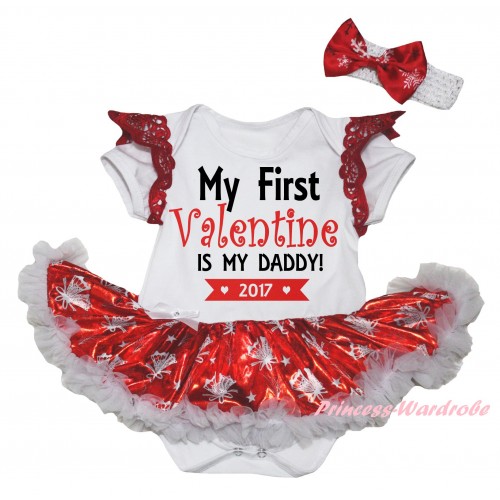 Valentine's Day Red Ruffles White Baby Jumpsuit Bling Red White Christmas Bell Pettiskirt & Black Red My First Valentine Is My Daddy! 2017 Painting JS6336
