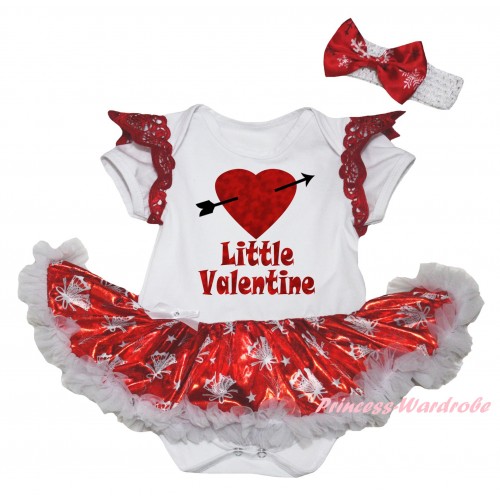 Valentine's Day Red Ruffles White Baby Jumpsuit Bling Red White Christmas Bell Pettiskirt & Sparkle Red Little Valentine Painting JS6340